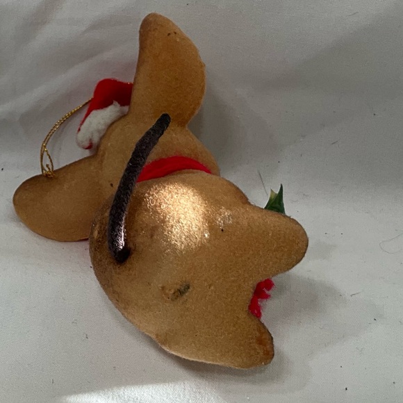 Vintage Brown Fuzzy Christmas Mouse Tree Ornament With Gold Hanger String - Picture 5 of 7